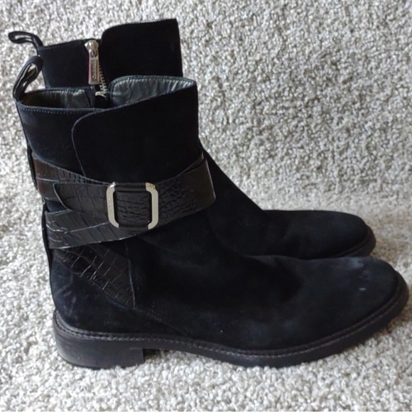 Calvin Klein Other - Calvin Klein Black Suede Side Zip Harness Mid Calf Boots Men's 8M EUC